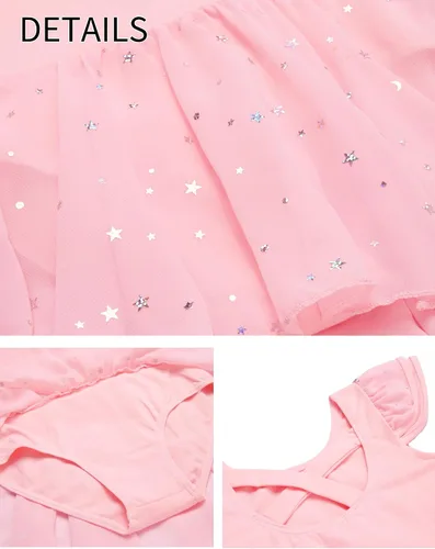 Vista 7 de Zaclotre Leotardo de ballet de manga con volantes y falda para niñas con espalda cruzada