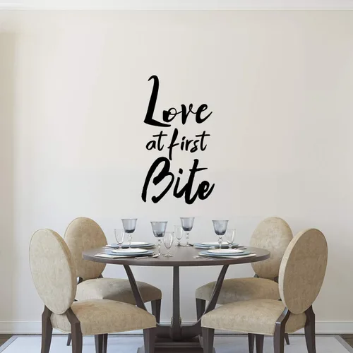 Vista 4 de Calcomanía de vinilo para pared, diseño de amor en primer bocado, 30 x 17 pulgadas, decoración de calcomanías adhesivas para amantes de la comida