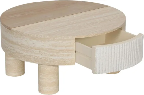 Vista 7 de ø Mesa auxiliar redonda de mármol sintético de 31.5 pulgadas con espacio de almacenamiento para sala de estar, moderna mesa de centro circular 31.5