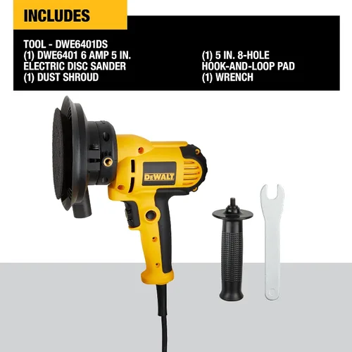 Vista 2 de DEWALT Lijadora rotativa, velocidad variable, cubierta antipolvo, 5 pulgadas (DWE6401DS)