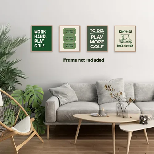 Vista 3 de Pleonox Juego de 4 impresiones artísticas inspiradoras para pared de golf verde retro de 8 x 10 pulgadas, decoración de sala de deportes, fotos