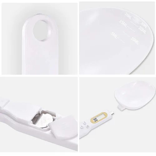 Vista 5 de Báscula electrónica de cuchara de alimentos de 17.64 oz/0.00 oz con peso para gramos y onzas, báscula digital de cocina con mango y boquilla