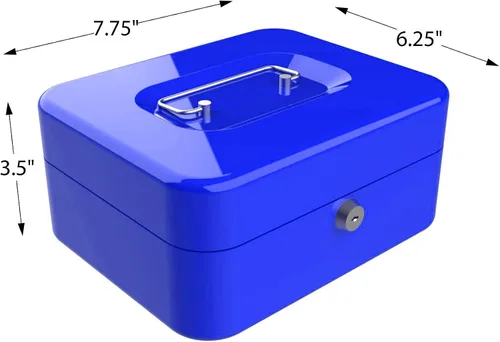 Vista 2 de Stalwart 75-6580BLU Hawk - Caja de efectivo azul con cerradura de llave de 8 pulgadas con bandeja para monedas