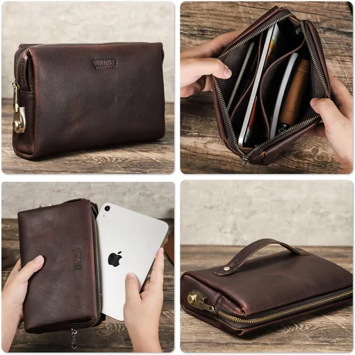 Vista 56 de Funda de piel de grano superior para hombre y mujer, múltiples bolsillos/ranuras, RFID de gran capacidad para tarjetas, cheques, dinero, pasaporte