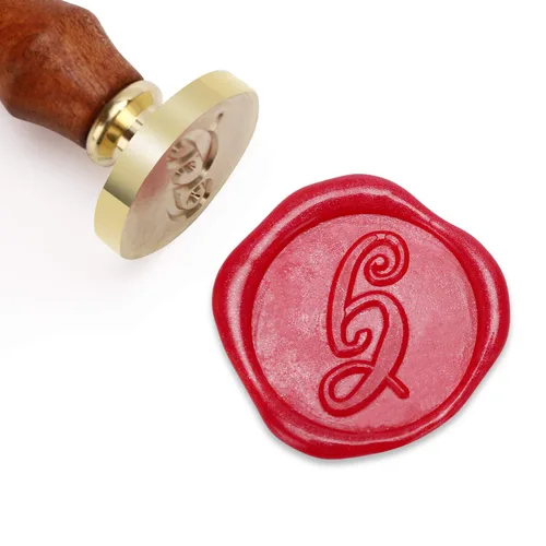 Vista 23 de Sello de cera Mceal, sello de latón con mango de madera, sello grande de 30 mm, letra A caligráfica