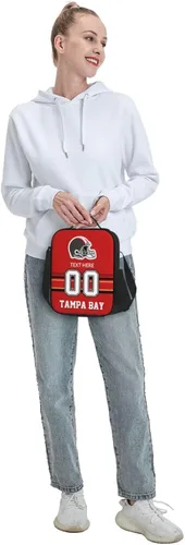 Vista 7 de Bolsa de almuerzo personalizada de Tampa Bay, regalos para hombres, mujeres, fanáticos, con nombre y número personalizados, correas de hombro