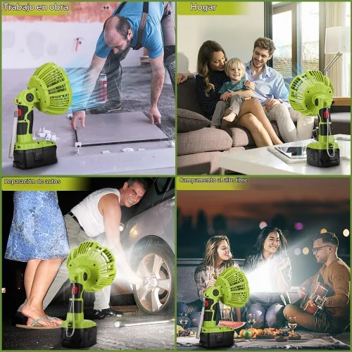 Vista 6 de 18V Cordless Fan Compatible with Ryobi 18V Battery, Battery Operated Fan for Camping with LED Light, Remote, 3 Wind/Brightness Modes, Timer for Tent