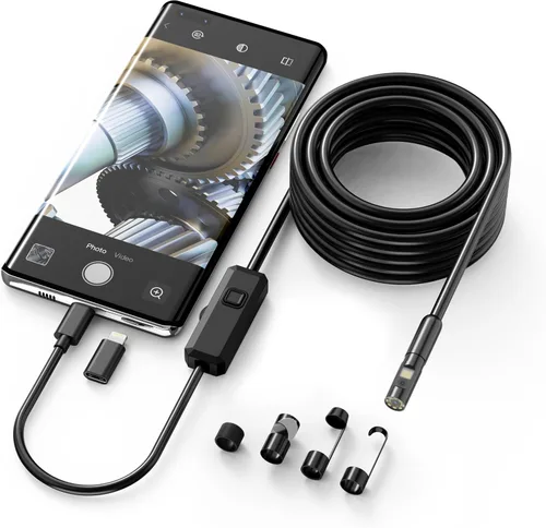 Vista 11 de Cámara endoscopio HD 1920P de 9.8 pies con luz, boroscopio con 8 luces LED ajustables, USB tipo C, cámara de inspección con cable de serpiente