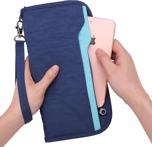 Vista 4 de ZOPPEN Cartera de viaje RFID y organizador de documentos con cremallera con correa de muñeca extraíble Cartera RFID