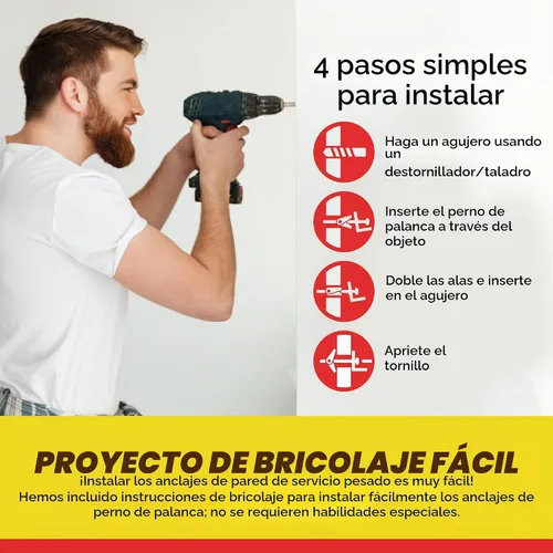 Vista 6 de QUALIHOME Anclajes de perno de resorte – Anclajes de pared resistentes para colgar artículos con paredes huecas y más – Anclaje de pared hueco