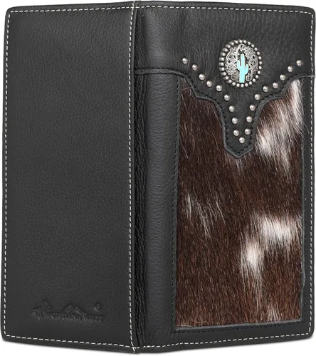 Vista 5 de Montana West Western Wallet American Pride Hair-On - Cartera de cuero genuino con herramientas de estrella solitaria, colección floral en relieve