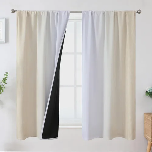 Vista 56 de Estelar Textiler Cortinas oscurecedoras beige y blanco grisáceo de 45 pulgadas de largo, cortinas graduadas con bloqueo de luz para baño, cortinas