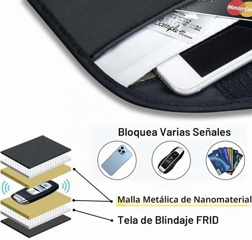 Vista 4 de Bolsa de bloqueo de señal, bolsa de protección con GPS RFID Faraday, funda de protección para teléfono celular y llavero de automóvil, antirastreo
