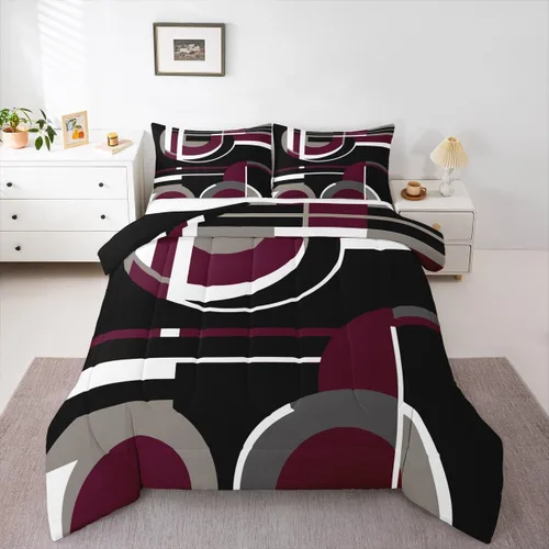 Vista 18 de Feelyou Juego de ropa de cama abstracta suave para niños y niñas, juego de edredón geométrico tamaño individual, edredón de rayas de microfibra
