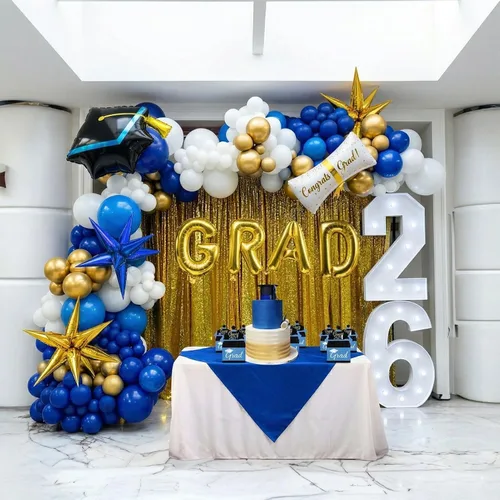 Vista 7 de Kit de arco de guirnalda de globos de graduación de 120 piezas con certificado de graduación, gorro de graduación, letra, globos de Mylar