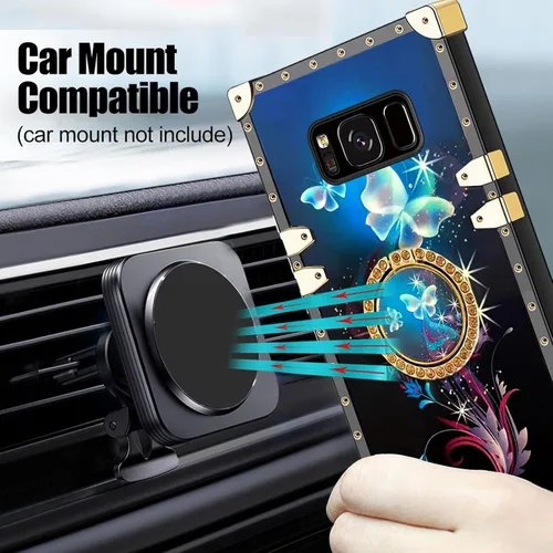 Vista 4 de Funda para Samsung Galaxy S8 Plus con soporte de anillo, patrón de moda, parte trasera de policarbonato duro y TPU suave, cubierta de protección a