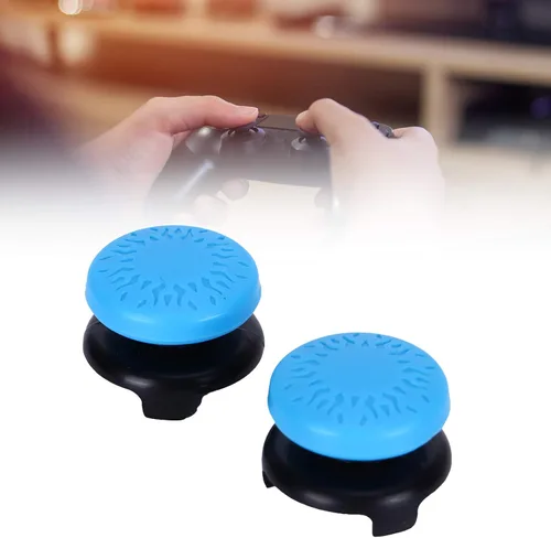 Vista 3 de ASHATA 2Pcs Thumbstick Extender for 3D Texture Thumb Grip Stick Joystick Thumbstick for 5 Controller (Blue)