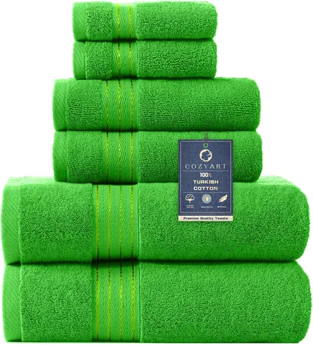 Vista 20 de COZYART - Juego de 6 toallas de baño de algodón turco, color azul claro, suaves, altamente absorbentes y duraderas, 19.17 oz/yd², incluye 2 toallas