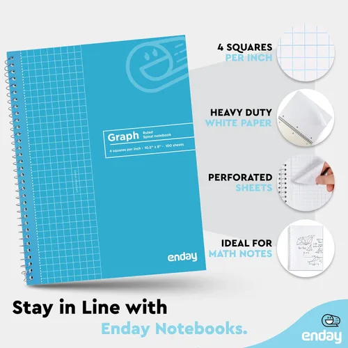 Vista 4 de Emraw Enday - Cuaderno de papel cuadriculado (paquete de 4), cuaderno de espiral de papel cuadriculado, cuaderno de gráficos, cuaderno de papel