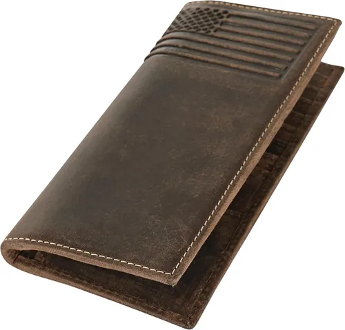 Vista 5 de ELIZO Leather Long Wallet for Men Western Wallet Rodeo Mens Wallet Flat Bifold Wallets for Men Biker Billfold Wallet for Men Cowboy Wallet RFID
