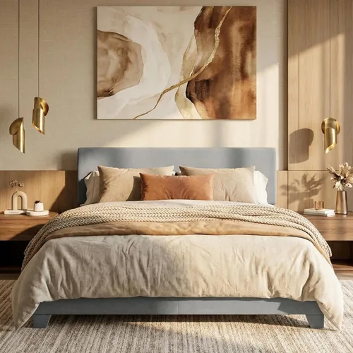 Vista 12 de SHA CERLIN Base de cama tamaño King con cabecera ajustable, plataforma tapizada de piel sintética con listones de madera, base de colchón estable