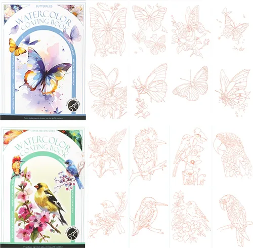 Vista 10 de Juego de papel para colorear de acuarela, todo en un bolsillo, libro de pintura de acuarela, artes y manualidades creativas para adultos Serie Animal