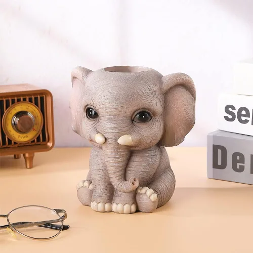 Vista 2 de Portalápices de elefante, lindos organizadores de escritorio de moda, adorno de animal, soporte para brochas de maquillaje, suministros