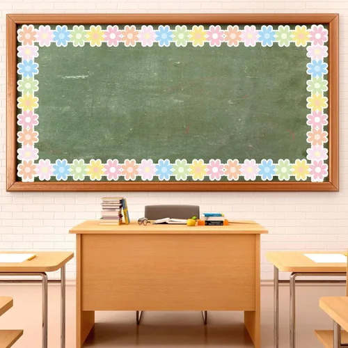 Vista 4 de Tablero de anuncios de margaritas para decoración de 32.8 pies, borde de anuncios floral pastel de margarita, bordes enrollados troquelados