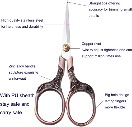 Vista 11 de Tijeras pequeñas y afiladas para cortar cabello, barba, cejas, nariz, vello facial, belleza Tijeras de corte de costura para bordado, tela