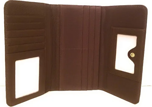 Vista 2 de Cartera de embrague de cuero genuino suave bordada de las señoras trifold