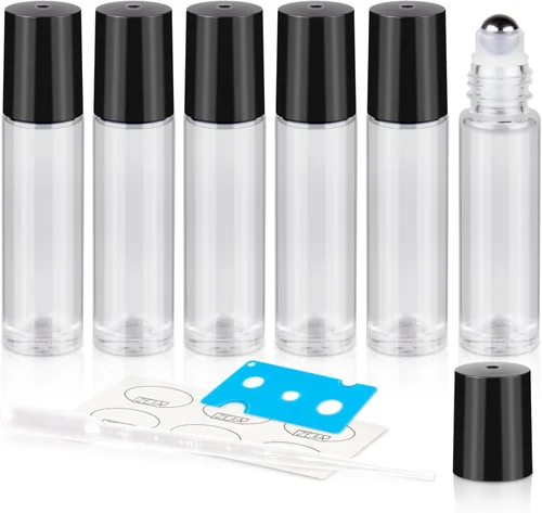 Vista 10 de Botellas enrollables de 0.3 fl oz para aceites esenciales, botellas de vidrio enrollables, botella de perfume recargable, con bolas de rodillo