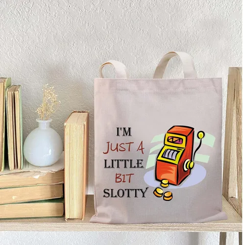 Vista 3 de BDPWSS Divertido juego bolsa de asas Casino amante regalo I'm Just a Little Bit Slotty máquina tragamonedas cremallera bolsa para el regalo
