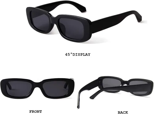 Vista 3 de BUTABY Gafas de sol rectangular para mujer retro, gafas de conducción, gafas de los años 90, vintage, marco estrecho cuadrado, protección UV400