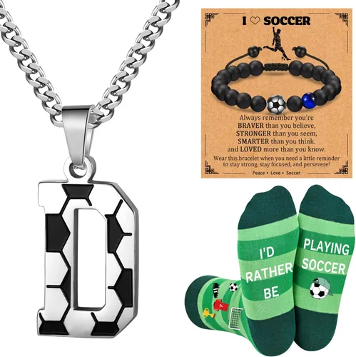 Vista 9 de Soccer Gifts Set A-Z Letter Soccer Necklace for Men Novelty Soccer Socks&Soccer Bracelets for Soccer Lovers