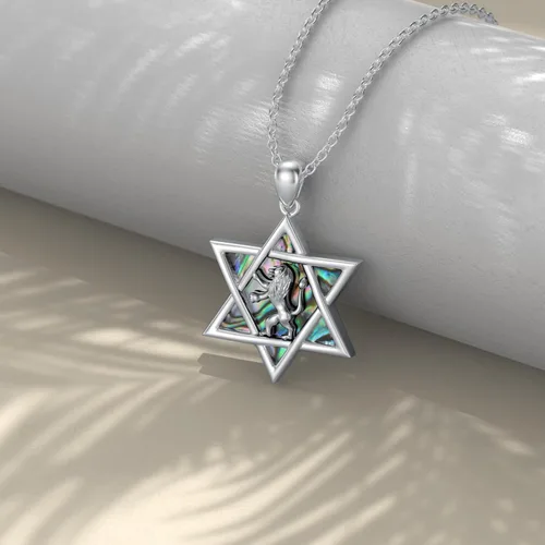 Vista 16 de YFN Collar de estrella de David de plata de ley, concha de abulón, árbol de la vida, joyería judía, regalos para mujeres y hombres