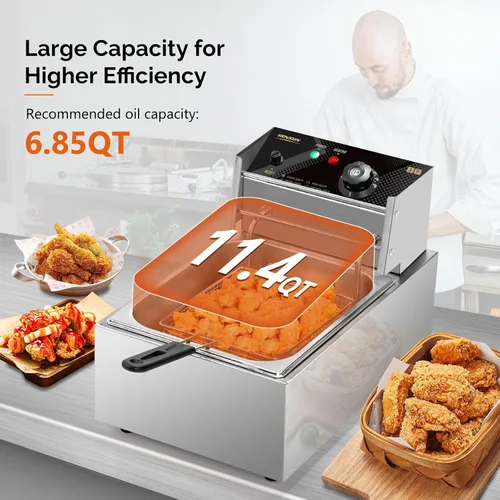 Vista 2 de Bonnlo Freidora eléctrica, freidora de encimera de 11.4 cuartos de galón con canasta, tapa, freidora comercial con control de temperatura, tanque