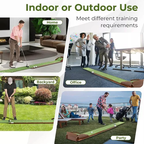 Vista 6 de Alfombrilla de golf para interiores con putter y 5 bolas, juego de devolución automática de bolas, terciopelo mate para el hogar, oficina, patio