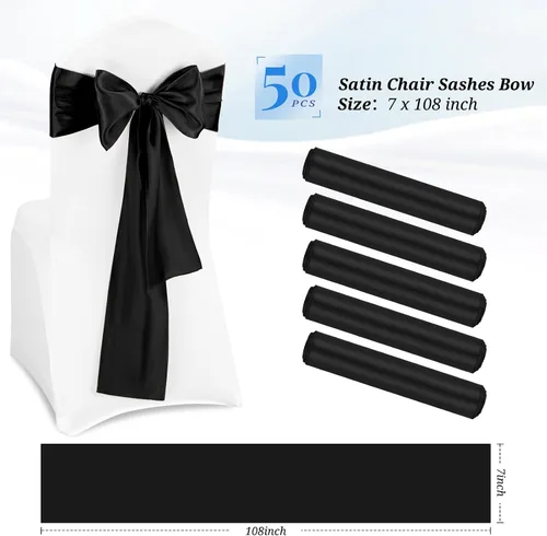 Vista 2 de Pesonlook 50 cintas de satén para silla, lazos de satén negro, lazos para silla, suministros para bodas, recepciones, eventos, banquetes, fiestas