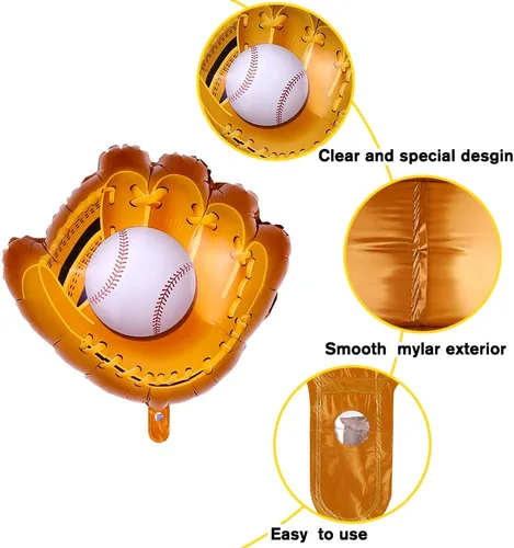 Vista 3 de YUJUN 13 globos de béisbol, guantes de béisbol gigantes, globos deportivos de Mylar para fiestas de cumpleaños, béisbol, deportes, suministros