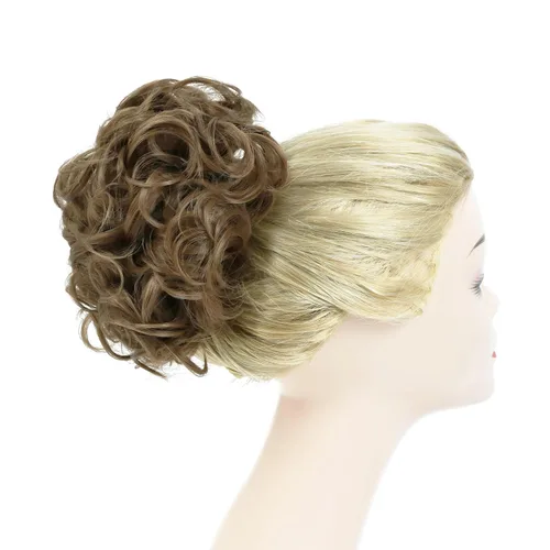 Vista 2 de Rose bud Postizo de Moño Rizado Extensiones de Moño Coletero Peinado Recogido Peinetas Sintéticas en Moño Desordenado Postizo de Cabello