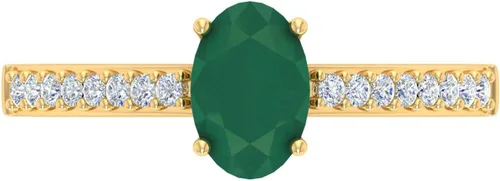 Vista 3 de Anillo de compromiso solitario de diamante redondo y esmeralda ovalada de 1 quilate en oro de 10 quilates, Metal Metal Piedra Piedra preciosa