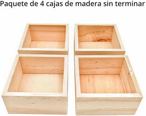 Vista 2 de Anktily 4 Pack Cajas Organizadoras de Almacenamiento de Madera para Manualidades Sin Acabar, Caja de Madera Cuadrada Pequeña de 3 x 3 x 1.6