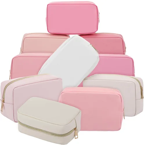 Vista 14 de Sweetude 10 bolsas de maquillaje a granel para mujeres, regalo preparatorio, bolsa de cosméticos de piel sintética, pequeña bolsa de aseo