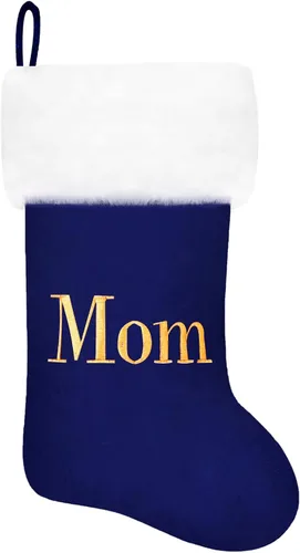 Vista 145 de Calcetines de Navidad bordados de 20 pulgadas con monograma, terciopelo negro con puño de felpa blanca supersuave, adornos clásicos para decoración
