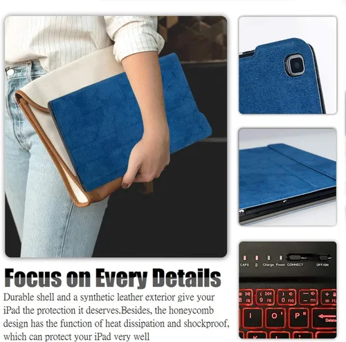 Vista 7 de Funda para teclado Galaxy Tab A 8.0 2019 [retroiluminada, SM-T290, SM-T295], teclado inalámbrico desmontable de 7 colores con funda de soporte de PU