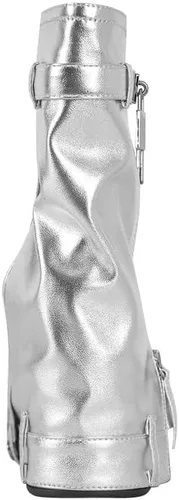 Vista 3 de Botas de mezclilla para mujer, con candado, plegables, hasta la rodilla, con cremallera, botas de mezclilla altas
