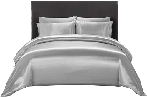 Vista 25 de Juego de edredón 100% satén de seda pura con 2 fundas de almohada, sin arrugas, resistente a la decoloración, una funda de edredón de satén de seda