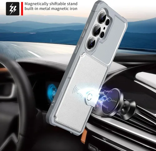 Vista 140 de Funda para Samsung Galaxy S21 Ultra con tarjetero, compatible con soporte magnético para automóvil, resistente a los golpes, resistente, suave, TPU