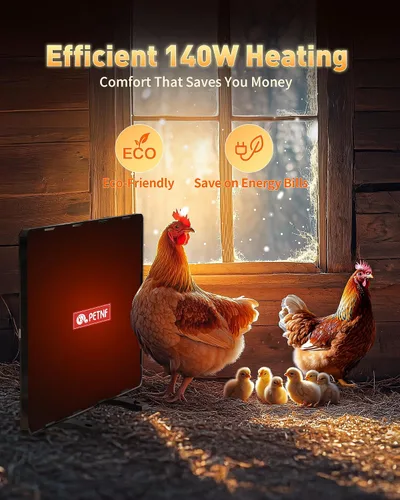 Vista 5 de PETNF Calentador de gallinero de 140 vatios, calentador de pollo de calor radiante, diseño de eficiencia energética, más seguro que las lámparas
