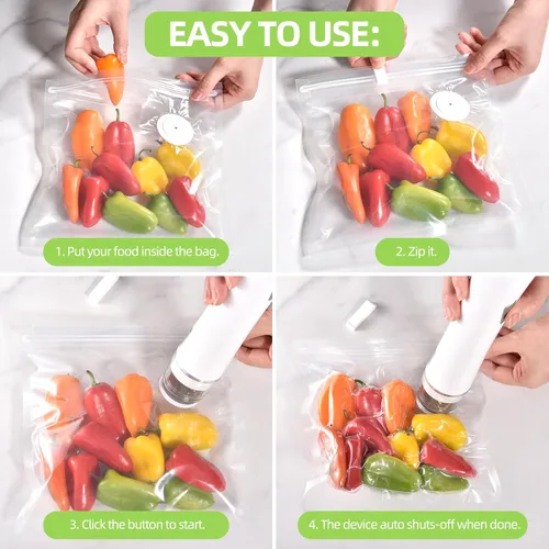 Vista 4 de Sellador al vacío, sellador de alimentos inalámbrico de mano con 30 bolsas reutilizables, sensor de parada automática y tanque de agua visible